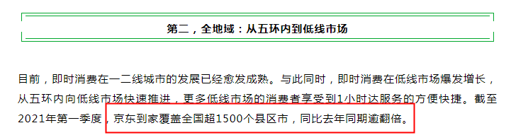 報(bào)告：對比2023年前后-京東到家低線城市用戶占比提升26%